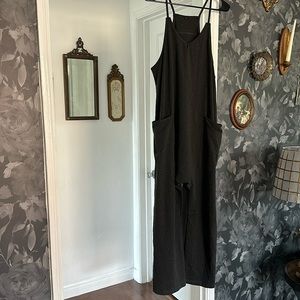 Wide leg drop crotch jumper